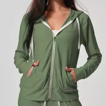 Женское худи с молнией и пуловер облегающего кроя, легкое, с длинным рукавом и карманами, базовая повседневная толстовка L армия зеленый