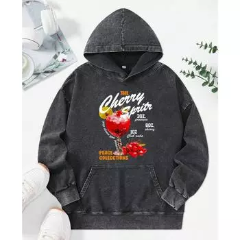 Женское худи с принтом Cherry Sprits, выстиранное, уличное, удобное, модная хлопковая одежда, повседневный женский пуловер M