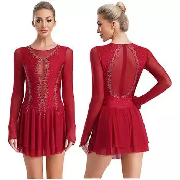 Женское и девчачье блестящее платье со стразами в стиле пэчворк танцевальная одежда для лирического балета фигурного катания танцевальный костюм для художественной гимнастики S бордовый