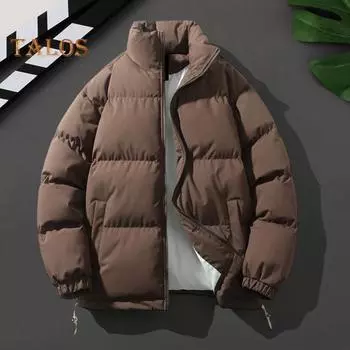 Женское и мужское хлопковое пальто с воротником-стойкой, длинными рукавами, завязками на подоле, пуховик с карманами, свободный крой, теплая зимняя верхняя одежда M чёрный