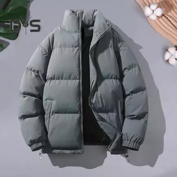 Женское и мужское хлопковое пальто с воротником-стойкой, длинными рукавами, завязками на подоле, пуховик с карманами, свободный крой, теплая зимняя верхняя одежда M чёрный