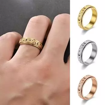 Женское и мужское кольцо с луной и звездой, кольцо-спиннер, антистрессовое кольцо из нержавеющей стали для пар, вращающееся кольцо, ювелирное изделие, подарок US 8 розового золота