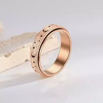 Женское и мужское кольцо с луной и звездой, кольцо-спиннер, антистрессовое кольцо из нержавеющей стали для пар, вращающееся кольцо, ювелирное изделие, подарок US 7 розового золота