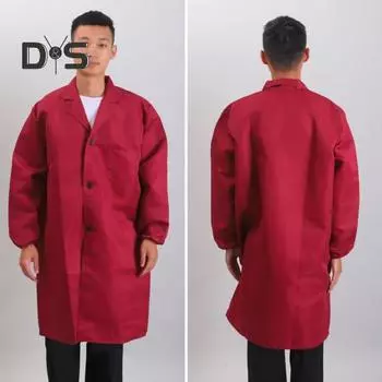 Женское и мужское рабочее пальто с лацканами, длинными рукавами, эластичными манжетами, однотонная моющаяся рабочая куртка с карманом, однобортная верхняя одежда средней длины XL