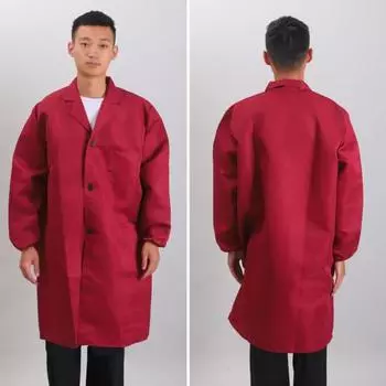 Женское и мужское рабочее пальто с лацканами, длинными рукавами, эластичными манжетами, однотонная моющаяся рабочая куртка с карманом, однобортная верхняя одежда средней длины XL
