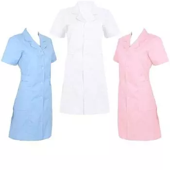 Женское и взрослое однотонное платье-рубашка с короткими рукавами, платье-рубашка для медсестры в больнице, униформа, платье XXL белый