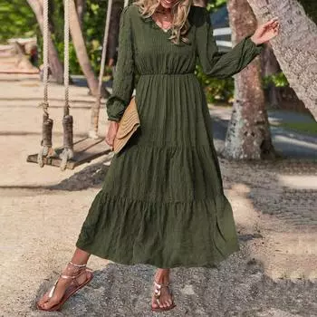 Женское и зимнее новое весеннее женское платье в стиле пэчворк с узорчатыми рукавами L армия зеленый