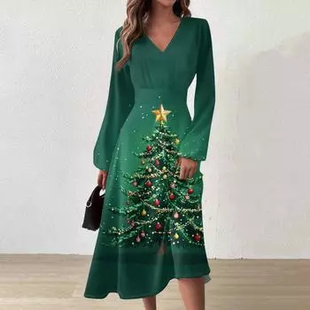 Женское и зимнее повседневное модное длинное платье с V-образным вырезом и длинными рукавами L