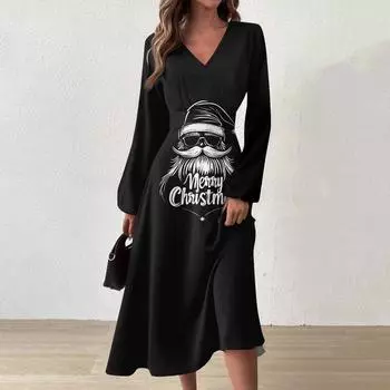 Женское и зимнее повседневное модное длинное платье с V-образным вырезом и длинными рукавами L