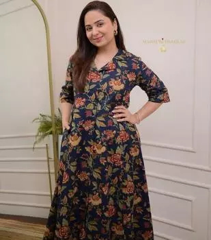 Женское индийское пакистанское дизайнерское вечернее платье из чистого хлопка Курта Курти платье M синий