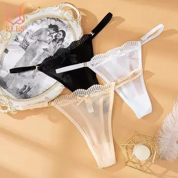 Женское интимное нижнее белье Женские стринги Сексуальные G-стринги Однотонные трусики с кружевом-бантом Прозрачные трусики Мягкие трусики с низкой посадкой M