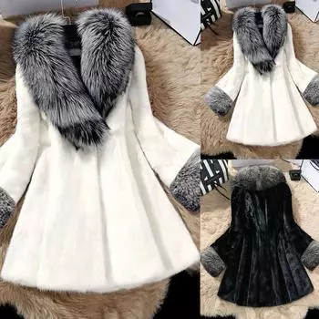 Женское искусственное пальто, элегантная толстая теплая модная верхняя одежда, длинная искусственная куртка