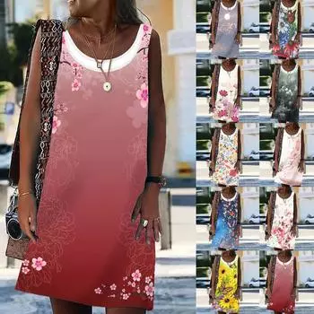 Женское искусственное платье из двух частей, повседневное свободное платье с круглым вырезом и цветочным принтом XXL