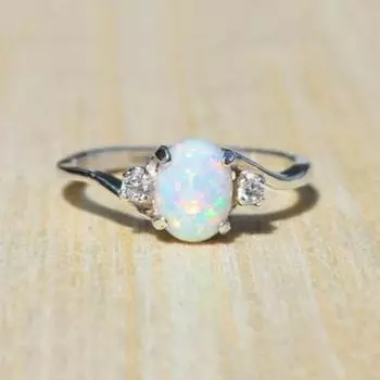 Женское изящное кольцо с имитацией опала number 8 белый