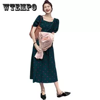 Женское изящное платье с закрытой талией, тонкое шифоновое живое остроумное милое французское элегантное летнее тонкое платье XL