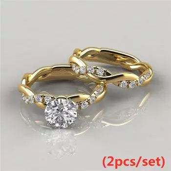 Женское изящное золотое кольцо с круглым вырезом и белым цирконом, набор колец для невесты, обручальное кольцо, обручальное кольцо, подарок на годовщину, размер 5-11 5 золотой