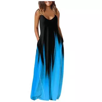 Женское карманное платье с принтом, пляжные вечеринки, жилет для вечеринки, супер длинное платье без рукавов M фиолетовый