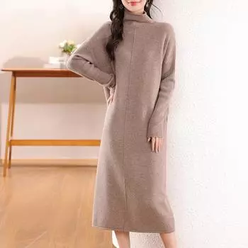 Женское кашемировое платье Qinghe кашемир 30% кашемир 70% шерсть осенне-зимняя кашемировая юбка мягкая и теплая L темно-коричневого