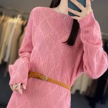 Женское кашемировое платье Qinghe кашемир 30% кашемир 70% шерсть Женская осенне-зимняя кашемировая юбка мягкая и теплая M чёрный