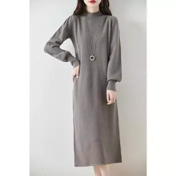 Женское кашемировое платье Qinghe кашемир 30% кашемир 70% шерсть осенне-зимняя кашемировая юбка мягкая и теплая L бежевый