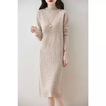 Женское кашемировое платье Qinghe кашемир 30% кашемир 70% шерсть осенне-зимняя кашемировая юбка мягкая и теплая L бежевый
