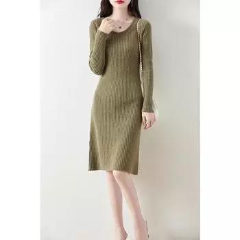 Женское кашемировое платье Qinghe кашемир 30% кашемир 70% шерсть осенне-зимняя кашемировая юбка мягкая и теплая L бежевый