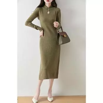 Женское кашемировое платье Qinghe кашемир 30% кашемир 70% шерсть осенне-зимняя кашемировая юбка мягкая и теплая M бежевый