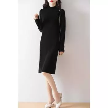 Женское кашемировое платье Qinghe кашемир 30% кашемир 70% шерсть осенне-зимняя кашемировая юбка мягкая и теплая L бежевый