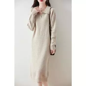 Женское кашемировое платье Qinghe кашемир 30% кашемир 70% шерсть осенне-зимняя кашемировая юбка мягкая и теплая L бежевый