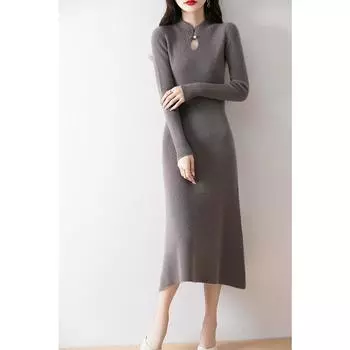 Женское кашемировое платье Qinghe кашемир 30% кашемир 70% шерсть осенне-зимняя кашемировая юбка мягкая и теплая L бежевый