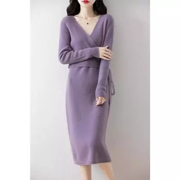 Женское кашемировое платье Qinghe кашемир 30% кашемир 70% шерсть осенне-зимняя кашемировая юбка мягкая и теплая L бежевый