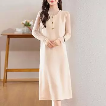 Женское кашемировое платье Qinghe кашемир 30% кашемир 70% шерсть осенне-зимняя кашемировая юбка мягкая и теплая L темно-коричневого