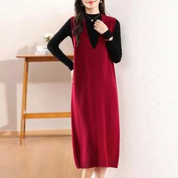 Женское кашемировое платье Qinghe кашемир 30% кашемир 70% шерсть осенне-зимняя кашемировая юбка мягкая и теплая L бежевый