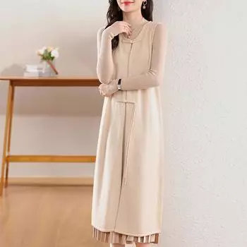 Женское кашемировое платье Qinghe кашемир 30% кашемир 70% шерсть осенне-зимняя кашемировая юбка мягкая и теплая L темно-коричневого