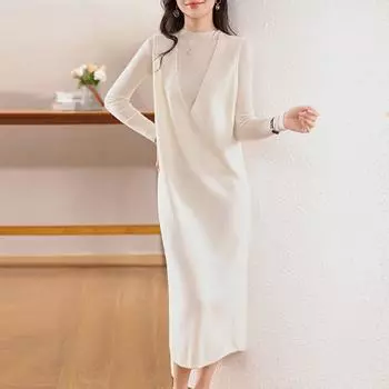 Женское кашемировое платье Qinghe кашемир 30% кашемир 70% шерсть осенне-зимняя кашемировая юбка мягкая и теплая L белый