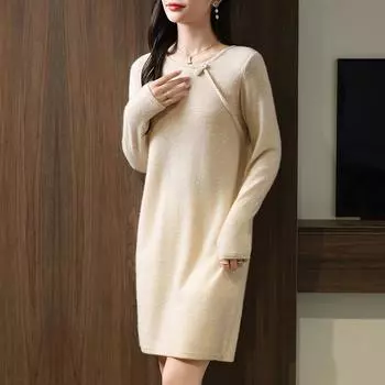 Женское кашемировое платье Qinghe кашемир 30% кашемир 70% шерсть осенне-зимняя кашемировая юбка мягкая и теплая L красный