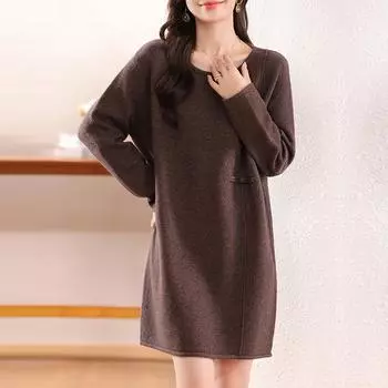 Женское кашемировое платье Qinghe кашемир 30% кашемир 70% шерсть осенне-зимняя кашемировая юбка мягкая и теплая темно-коричневого