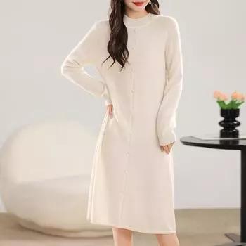 Женское кашемировое платье Qinghe кашемир 30% кашемир 70% шерсть осенне-зимняя кашемировая юбка мягкая и теплая L бежевый