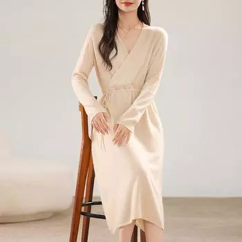 Женское кашемировое платье Qinghe кашемир 30% кашемир 70% шерсть осенне-зимняя кашемировая юбка мягкая и теплая L красный