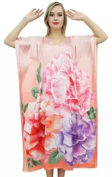 Женское кимоно Bimba с цветочным принтом, персиковое атласное длинное кафтан, накидка, макси 14 персиковый