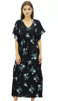 Женское кимоно-кафтан с цветочным принтом Bimba, длинное длинное ночное платье-кафтан макси 10 чёрный