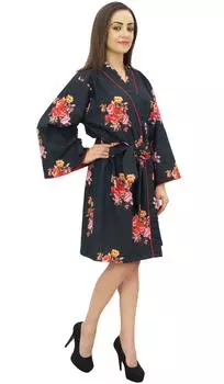 Женское кимоно с цветочным принтом Bimba, черное, с длинным рукавом, кимоно для подружки невесты, с поясом - 10 чёрный
