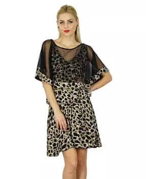 Женское классическое короткое мини-платье Bimba с эластичной талией и верхом-пончо 14 чёрный