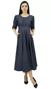 Женское классическое шикарное хлопковое платье Bimba с рукавами 3/4 и карманом трапециевидной формы 10 синий