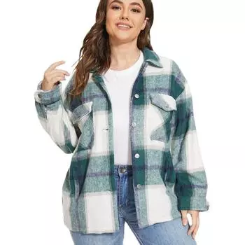 Женское клетчатое пальто, куртка, свободное повседневное пальто, модное осеннее толстое шерстяное пальто с длинным рукавом XS зелёный