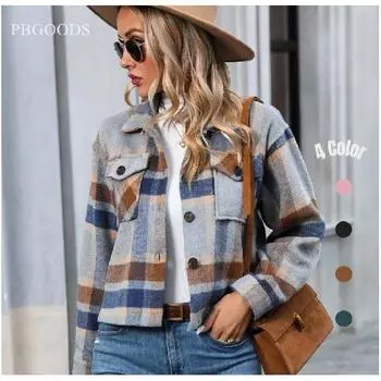 Женское клетчатое пальто с карманами и лацканами, модное повседневное короткое пальто S чёрный