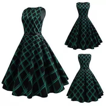 Женское клетчатое винтажное ретро-платье для вечеринки в стиле леди S чёрный