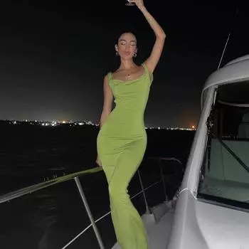 Женское клубное вечернее платье без рукавов, длинная майка, элегантное сексуальное драпированное платье макси с открытой спиной S зелёный