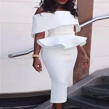Женское клубное вечернее сексуальное облегающее платье-карандаш с открытыми плечами, элегантное белое рождественское платье с оборками XXXL белый