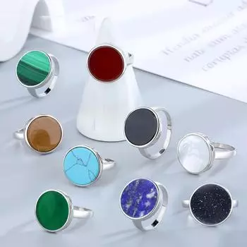Женское кольцо 15 мм, натуральный камень, лазурит, агат, малахит, краткое дизайнерское милое кольцо, модные женские украшения для вечеринок 5